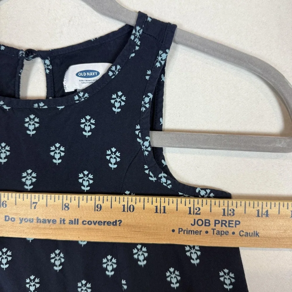 Old Navy Dress Girls 8 Blue Floral Hi Low Sleeveless Trapeze Swing Pockets